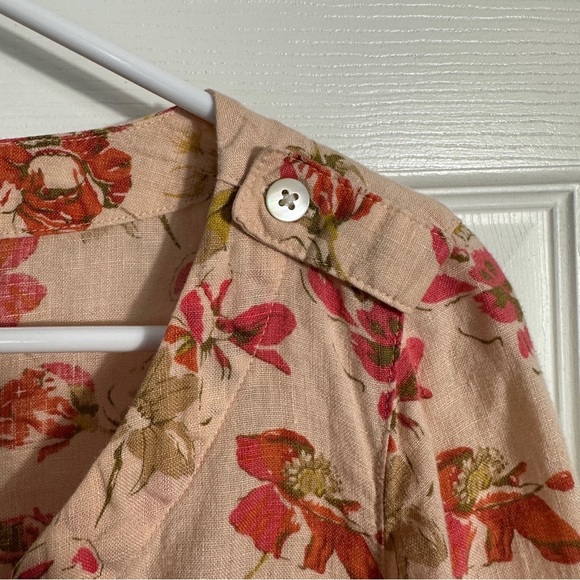 Lands End sz. 12 100% linen floral tunic, pink, 3/4 slv., fall, office, date - Picture 6 of 11